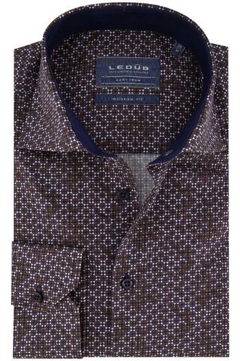 Ledub Bruin geprint Ledub overhemd katoen mouwlengte 7 normale fit