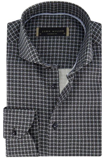 John Miller John Miller business overhemd Tailored Fit zwart blauw geprint katoen