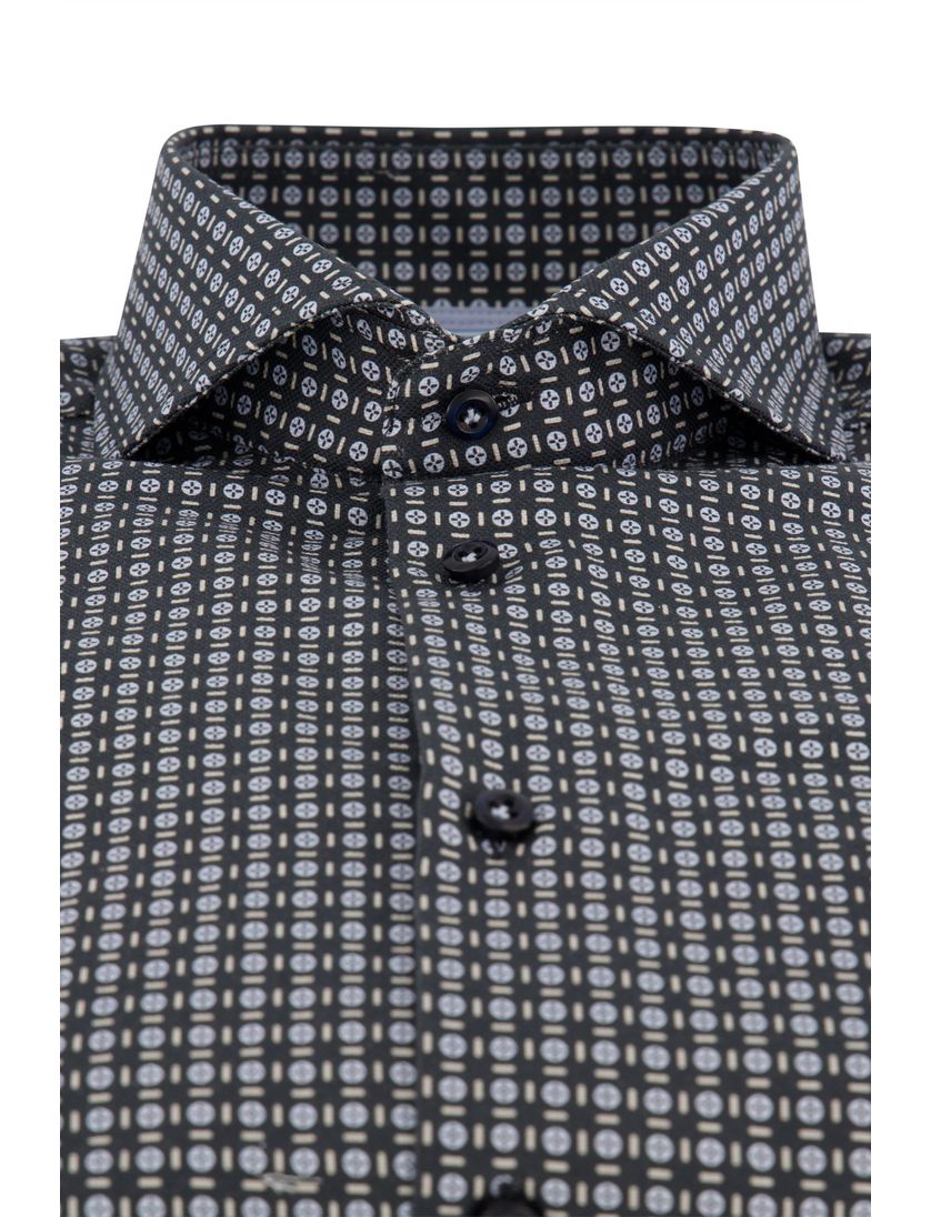 Overhemd John Miller mouwlengte 7 normale fit zwart blauw geprint