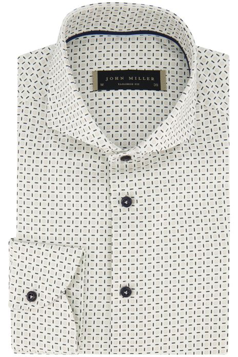 John Miller overhemd mouwlengte 7 normale fit groen geprint