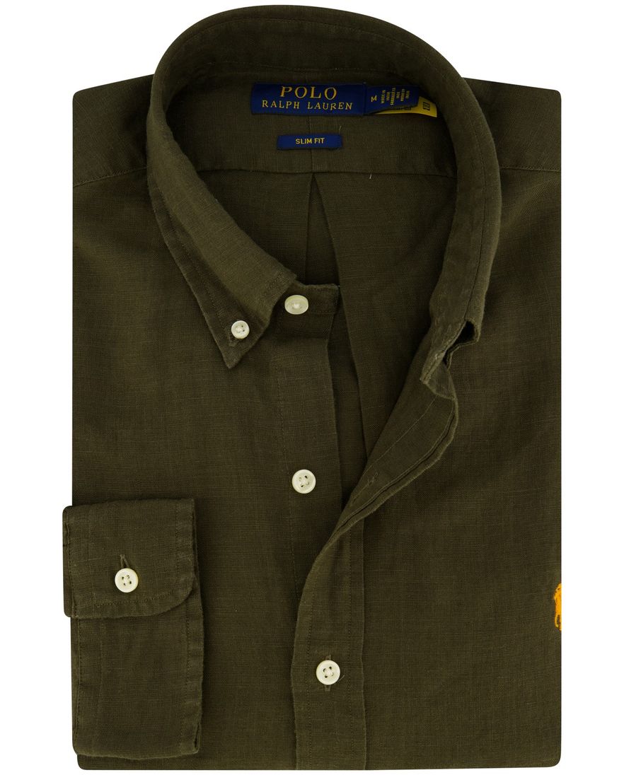 Polo Ralph Lauren casual overhemd slim fit legergroen effen linnen