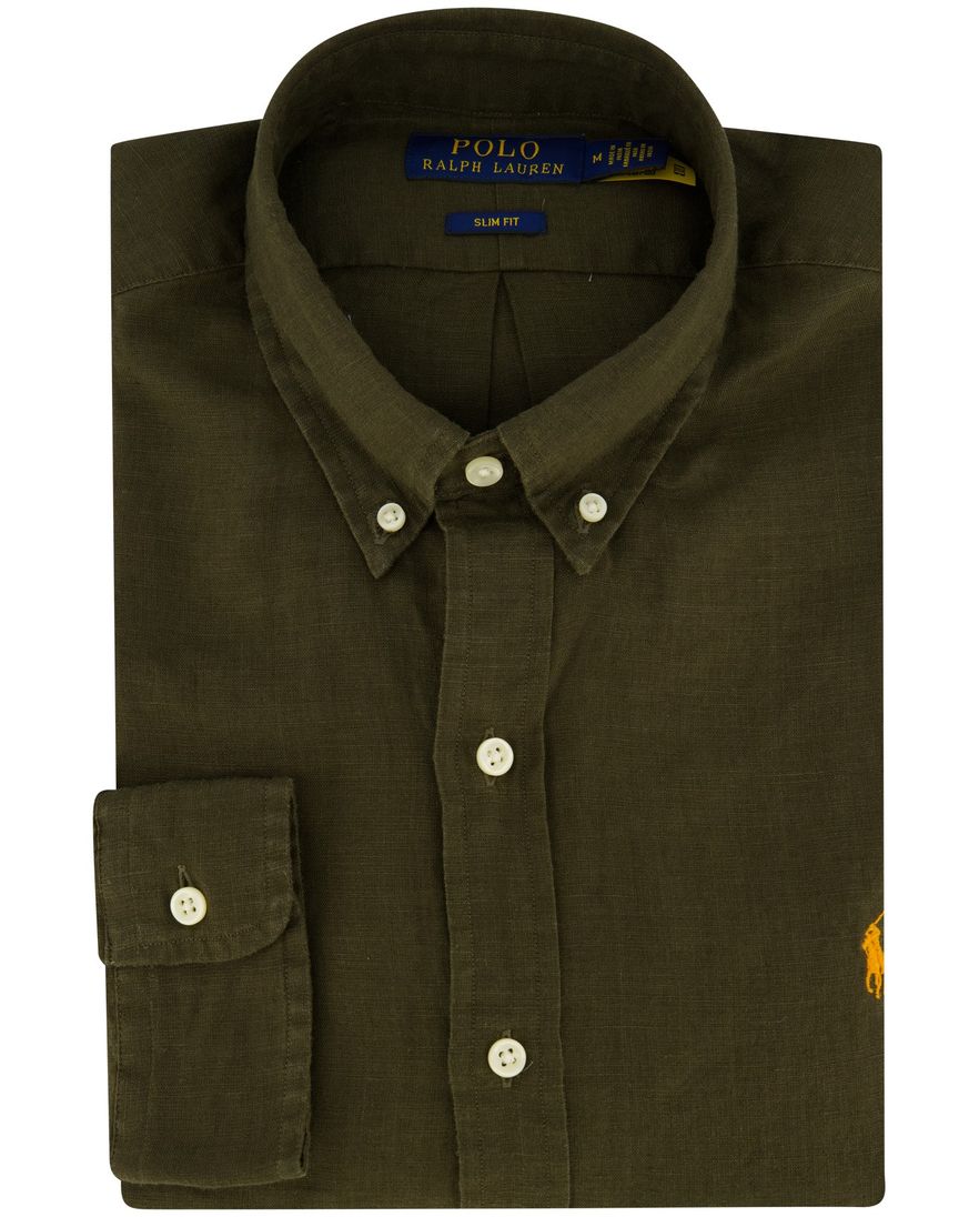 Polo Ralph Lauren casual overhemd slim fit legergroen effen linnen