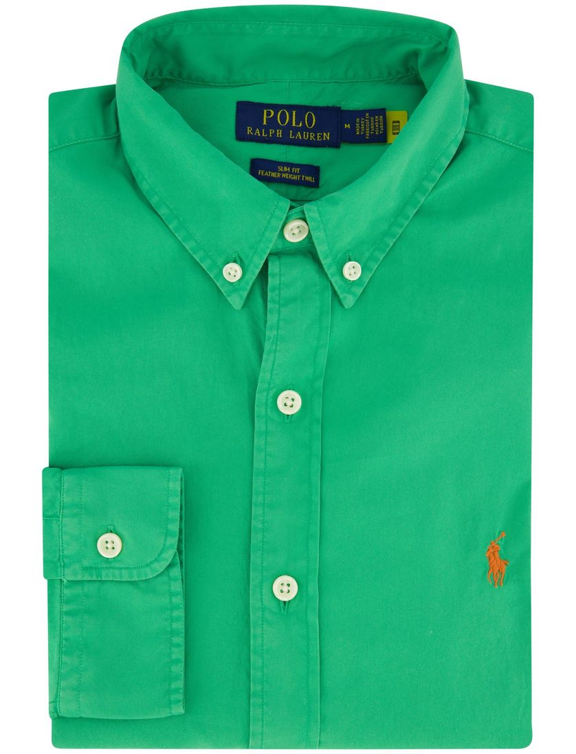 Polo Ralph Lauren casual overhemd slim fit groen effen katoen witte knopen