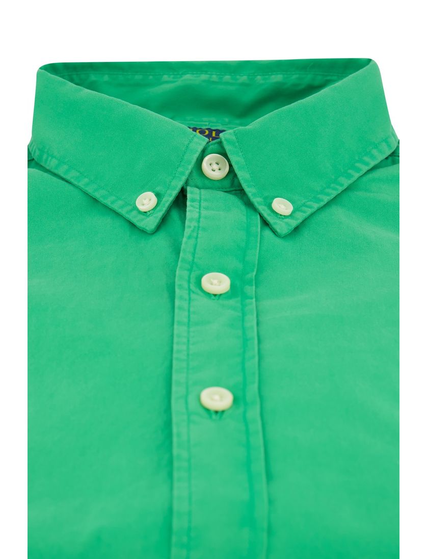 Polo Ralph Lauren casual overhemd slim fit groen effen katoen witte knopen