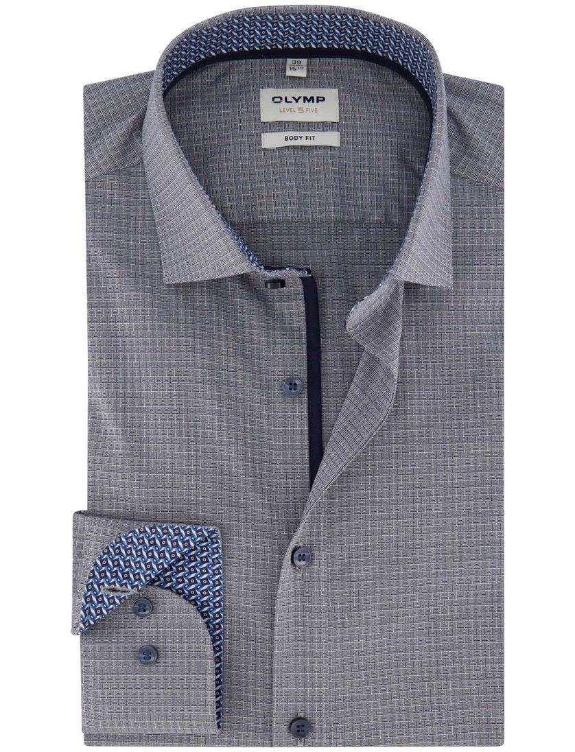 Olymp blauw geruit overhemd body fit katoen