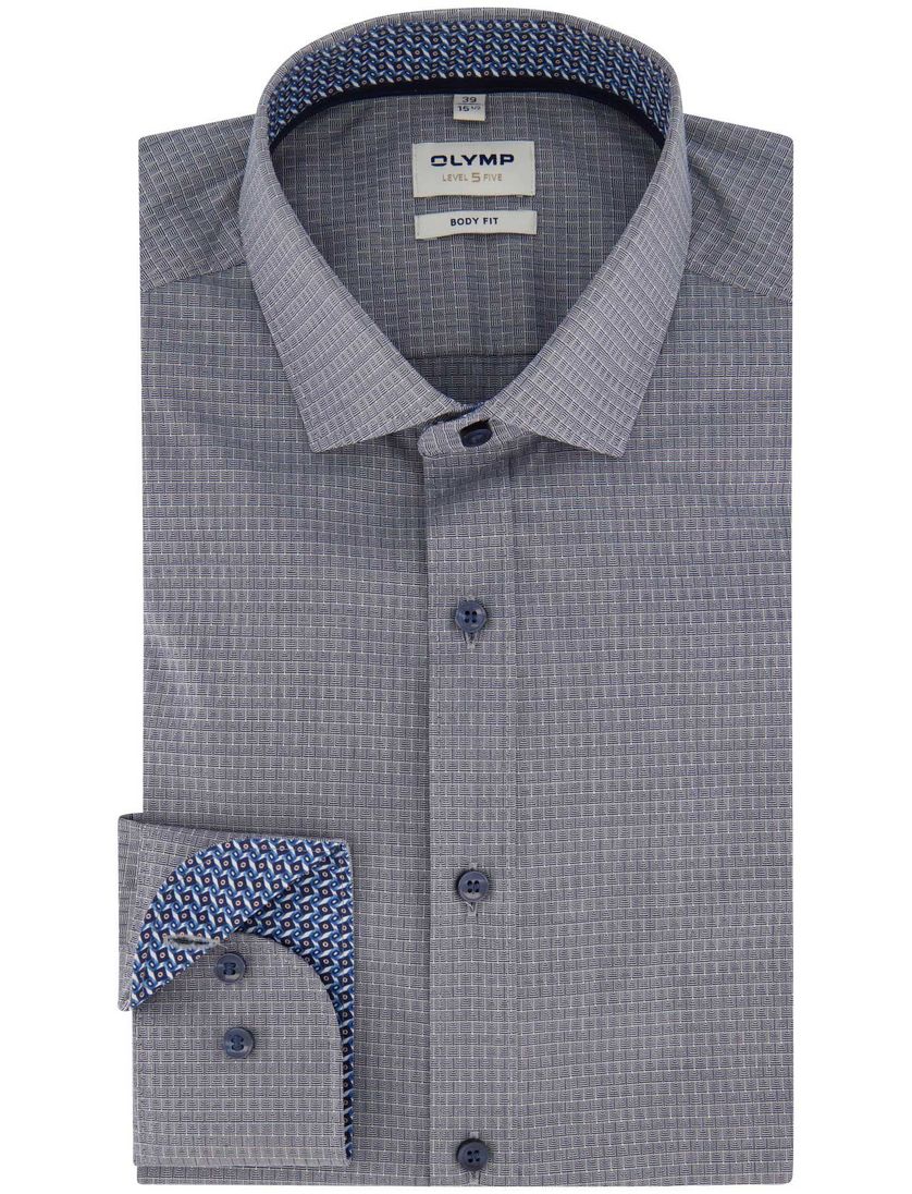 Olymp blauw geruit overhemd body fit katoen