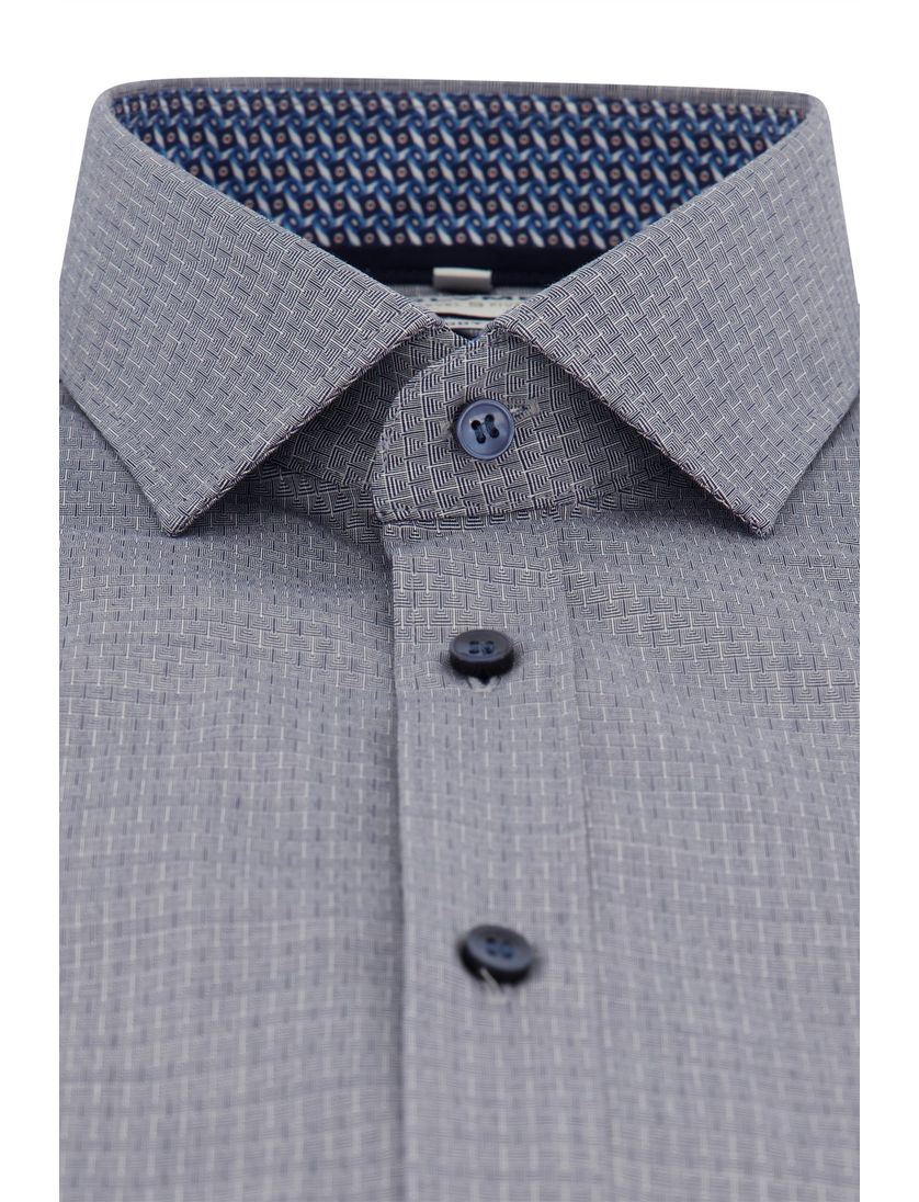 Olymp blauw geruit overhemd body fit katoen