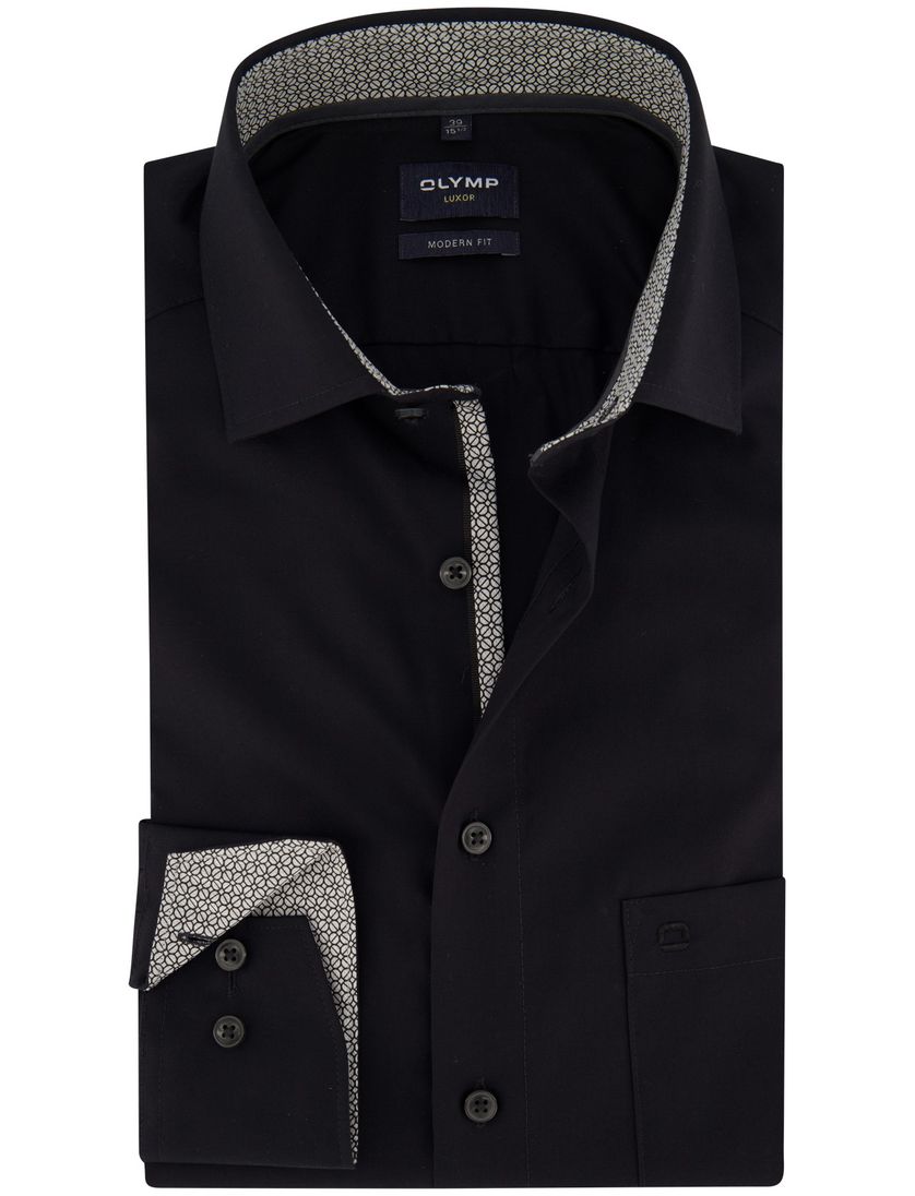 Olymp business overhemd zwart effen katoen