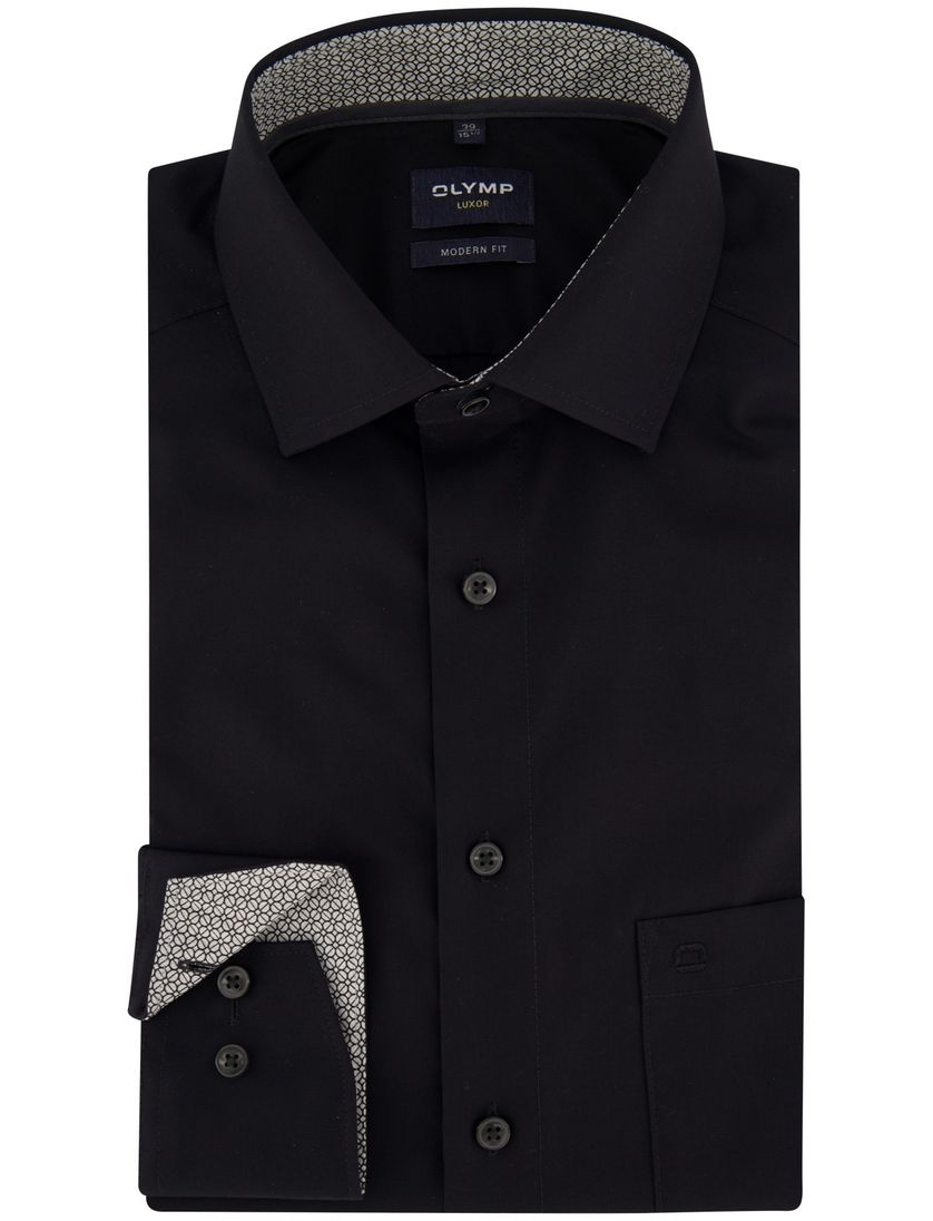 Olymp business overhemd zwart effen katoen