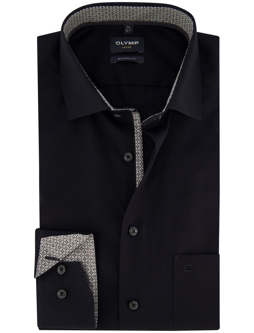 Olymp strijkvrij overhemd zwart katoen modern fit