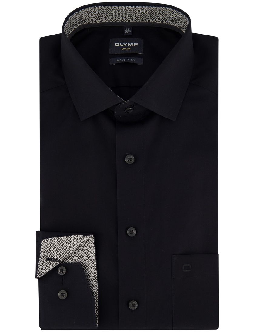 Olymp strijkvrij overhemd zwart katoen modern fit