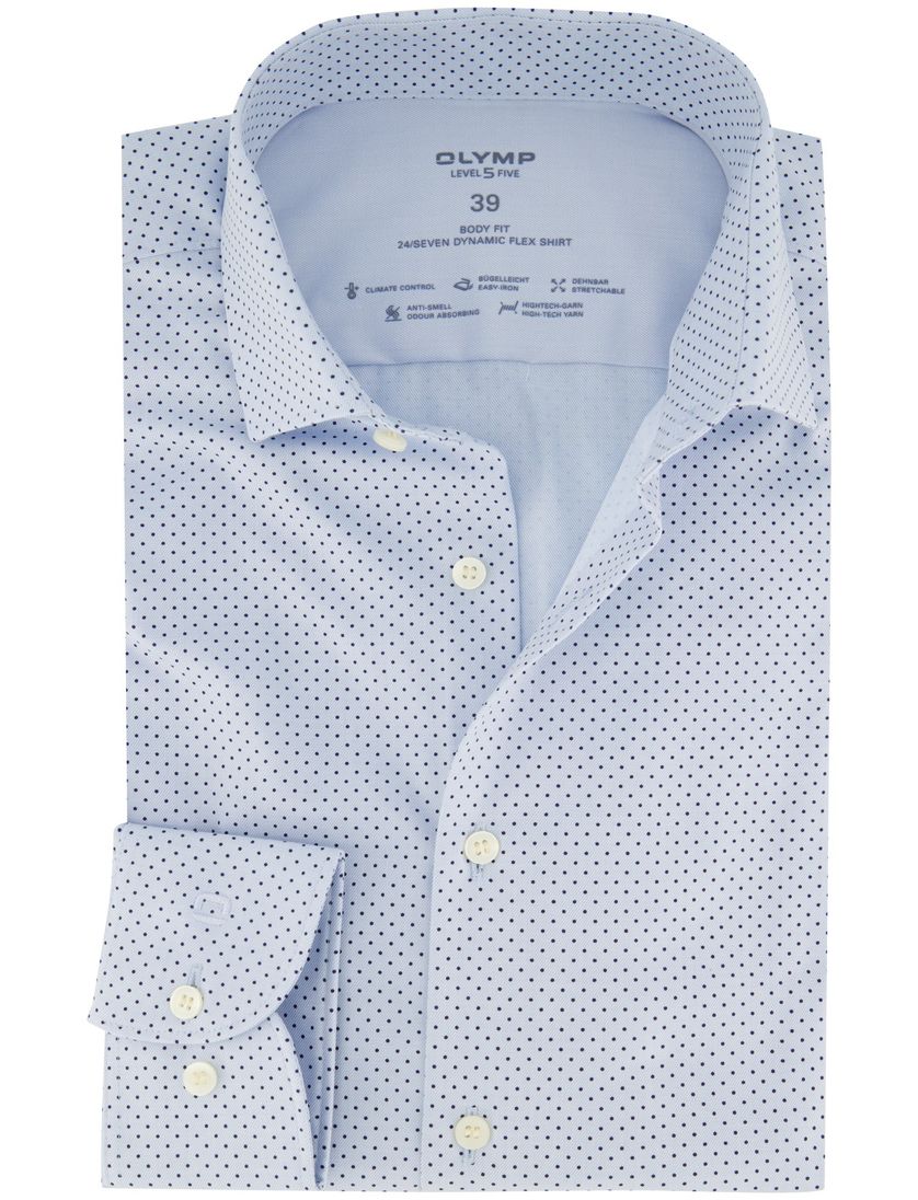 Overhemd Olymp body fit lichtblauw geprint katoen