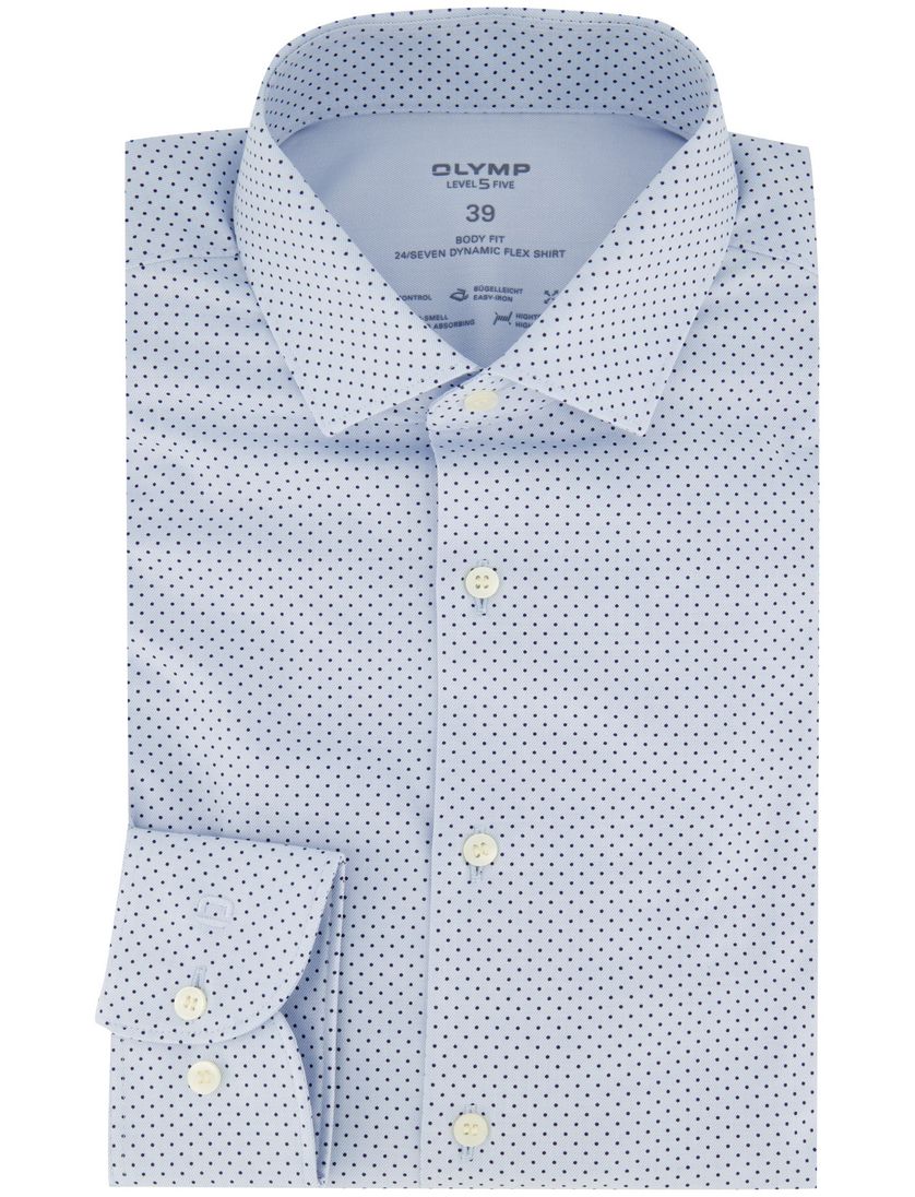 Overhemd Olymp body fit lichtblauw geprint katoen