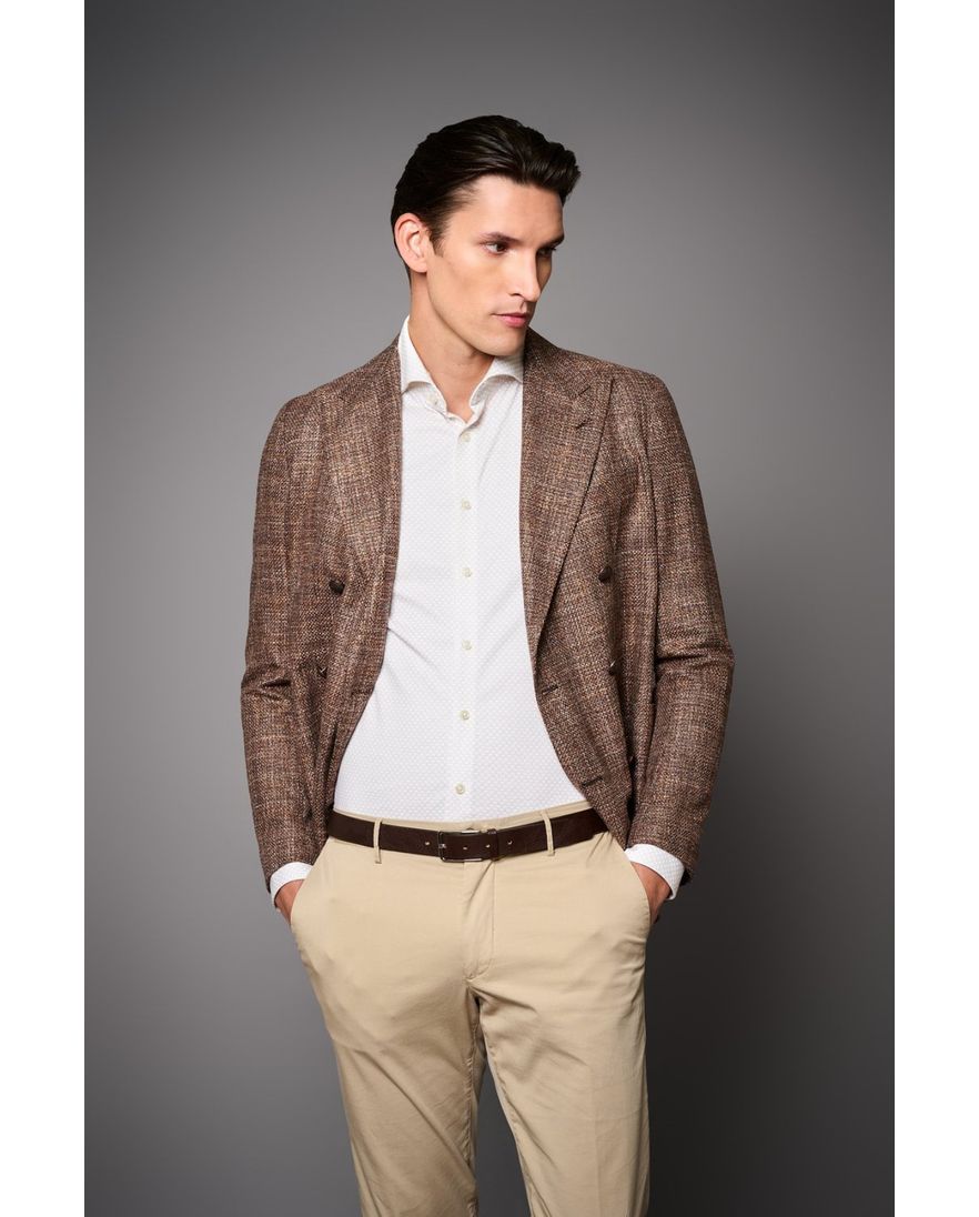 Desoto overhemd slim fit beige geprint katoen