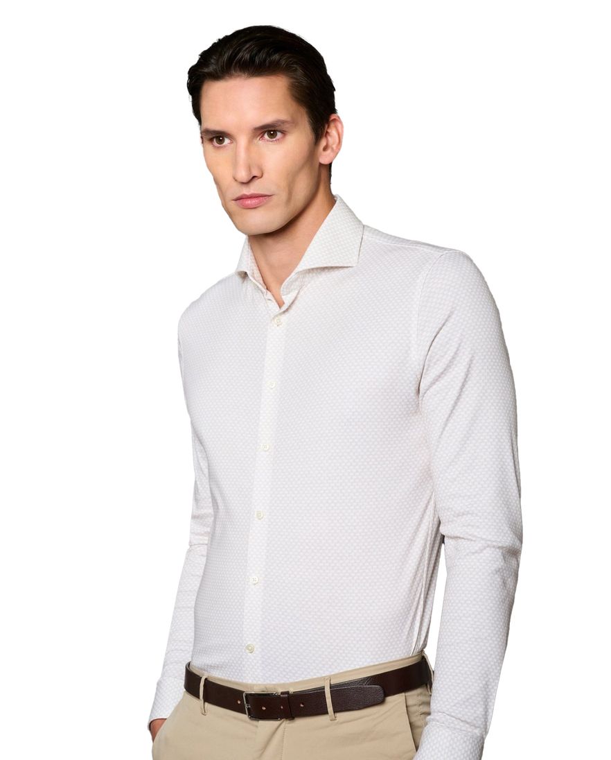 Desoto overhemd slim fit beige geprint katoen