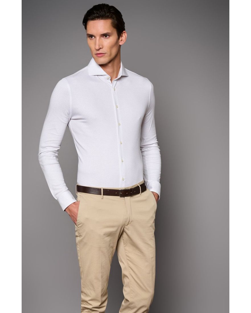 Desoto business overhemd slim fit lichtbruin geprint