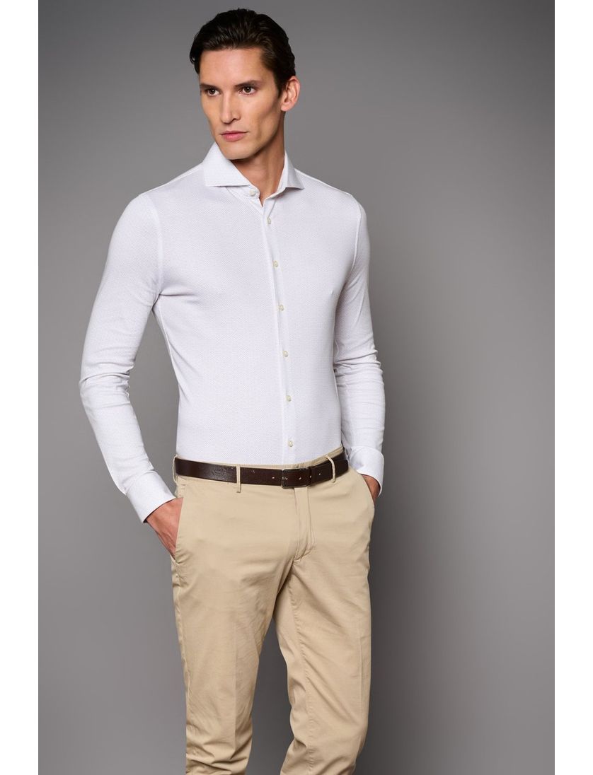 katoenen Desoto business overhemd slim fit geprint lichtbruin