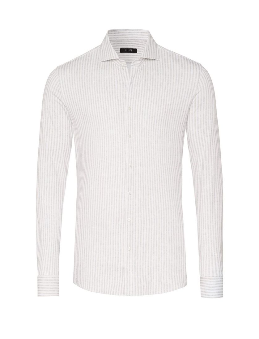 katoenen Desoto overhemd slim fit beige gestreept