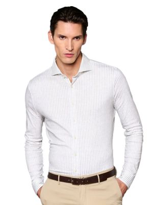 Desoto Beige gestreept Desoto overhemd slim fit