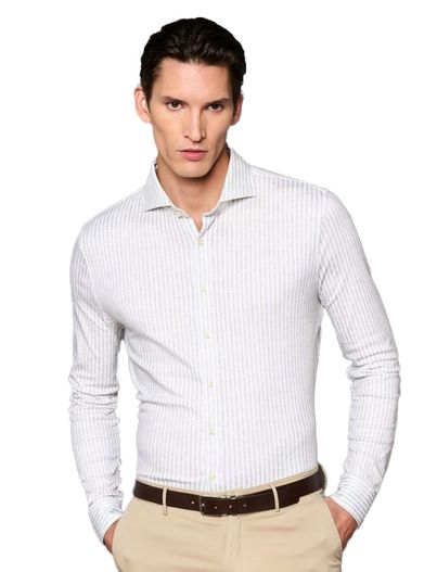 Desoto Desoto overhemd beige gestreept