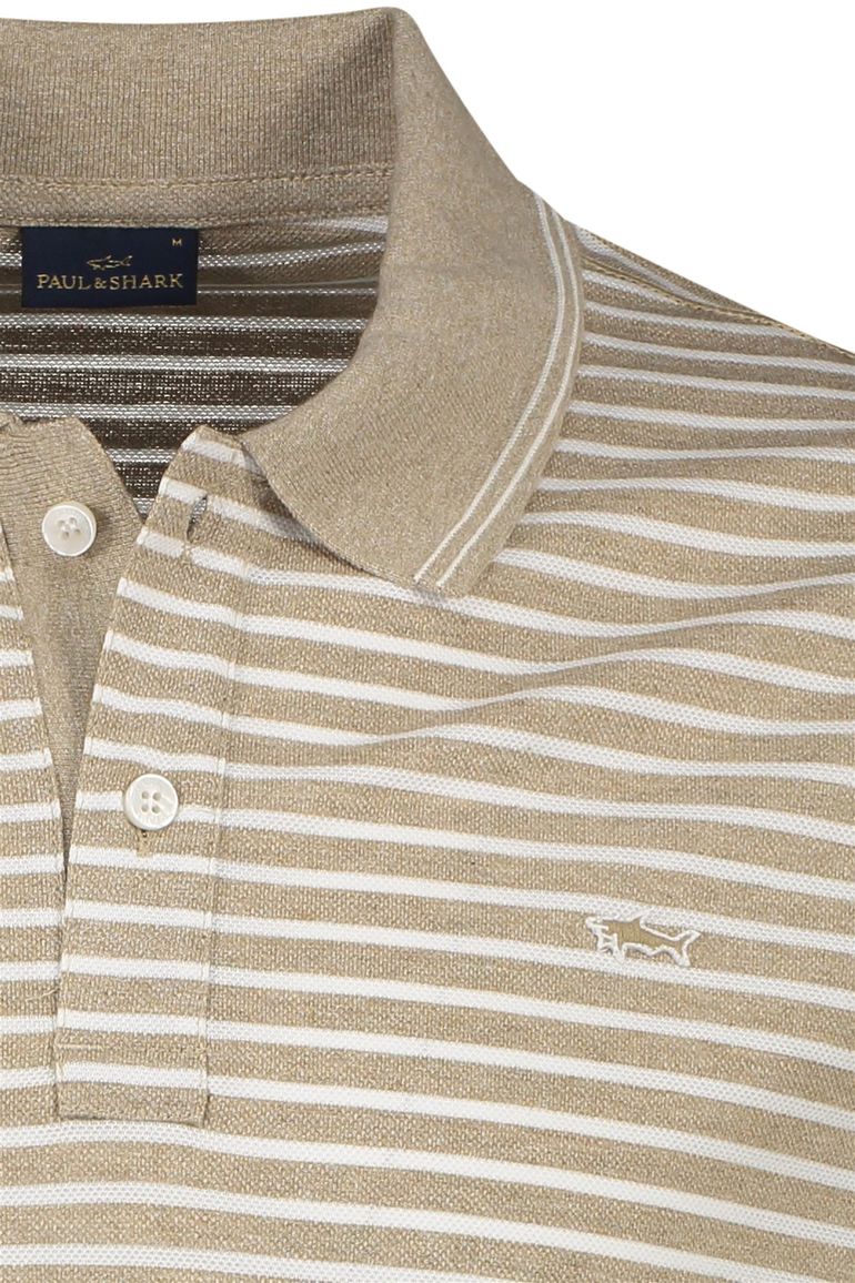 Beige gestreept Paul & Shark katoenen polo wijde fit 2-knoops