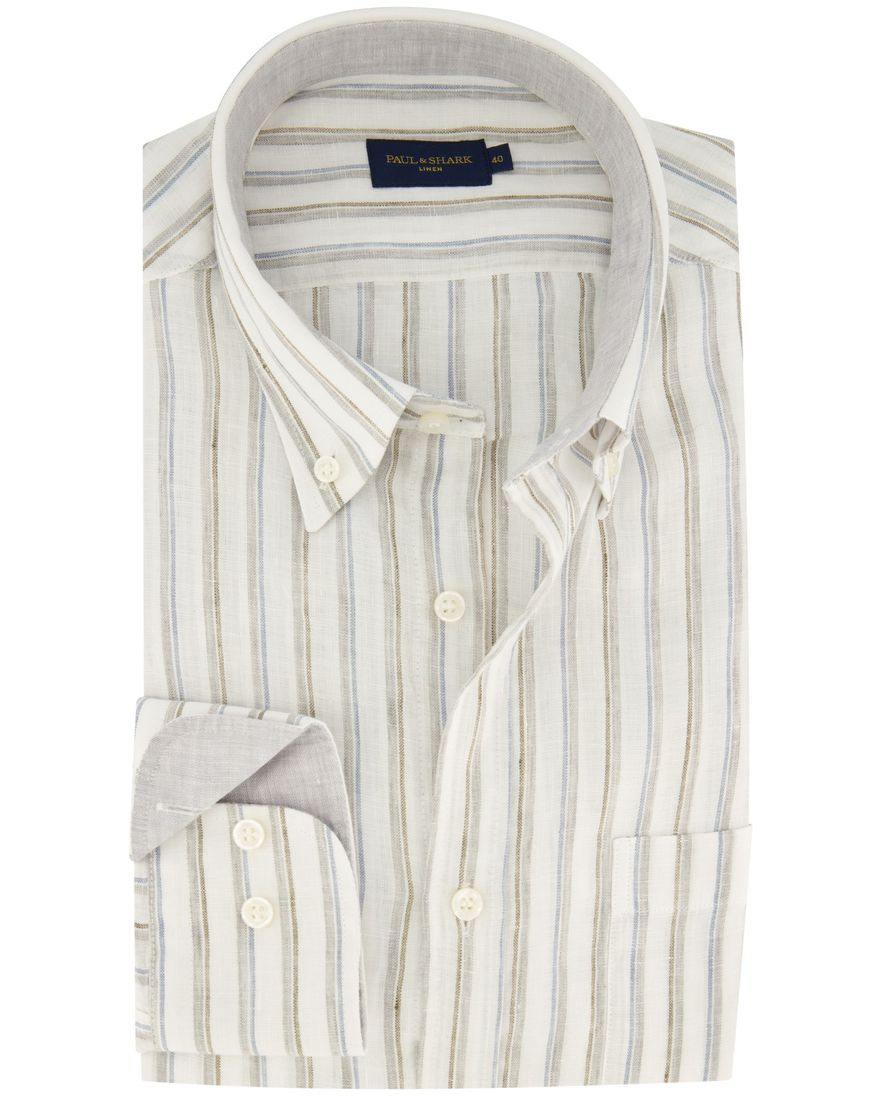 Paul & Shark casual overhemd gestreept wijde fit grijs linnen