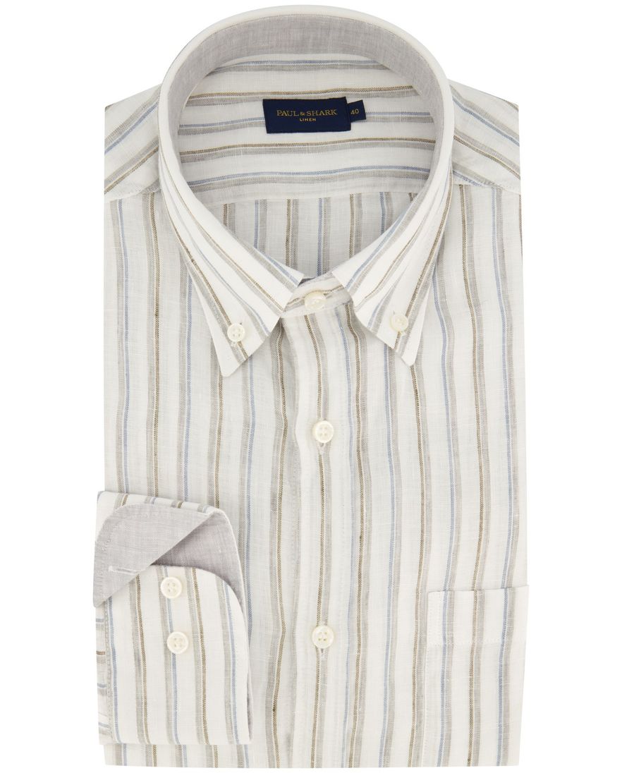 Paul & Shark casual overhemd gestreept wijde fit grijs linnen