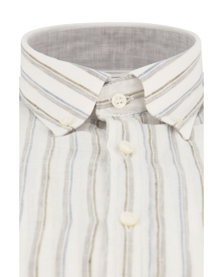 Paul & Shark casual overhemd gestreept wijde fit grijs linnen