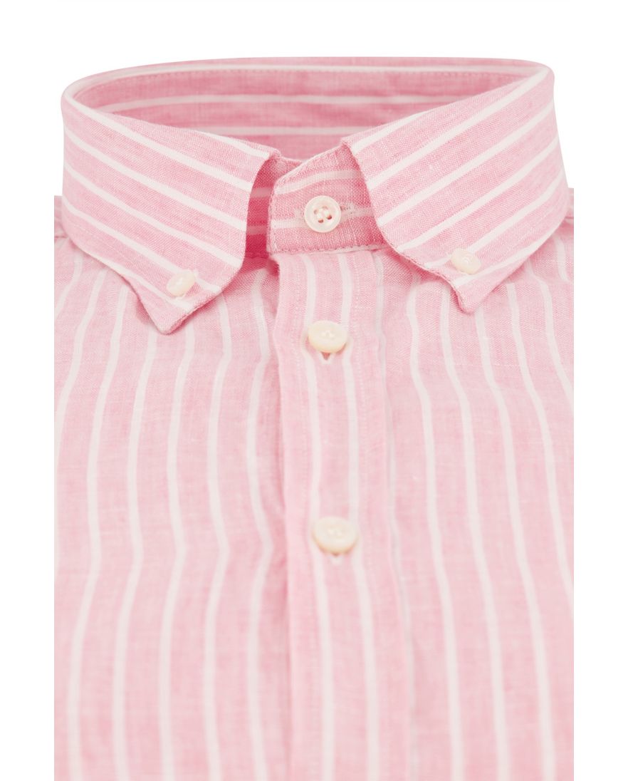 Paul & Shark casual overhemd wijde fit wit lichtroze gestreept linnen