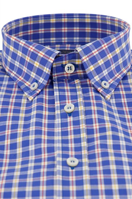 Paul & Shark overhemd korte mouw wijde fit blauw geruit