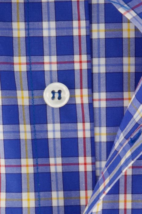 Paul & Shark overhemd korte mouw wijde fit blauw geruit