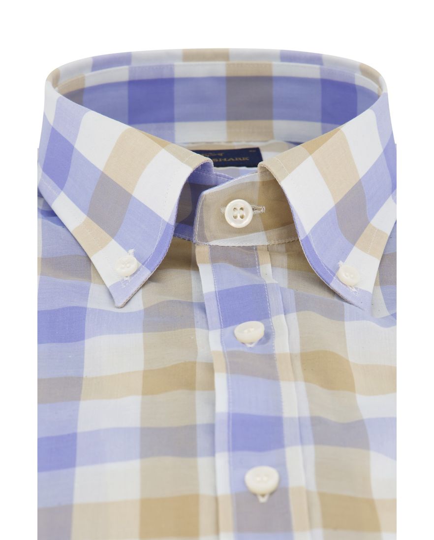 Paul & Shark overhemd korte mouw beige blauw geruit