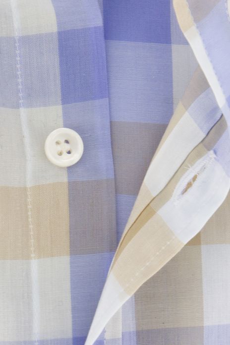 Paul & Shark overhemd korte mouw beige blauw geruit