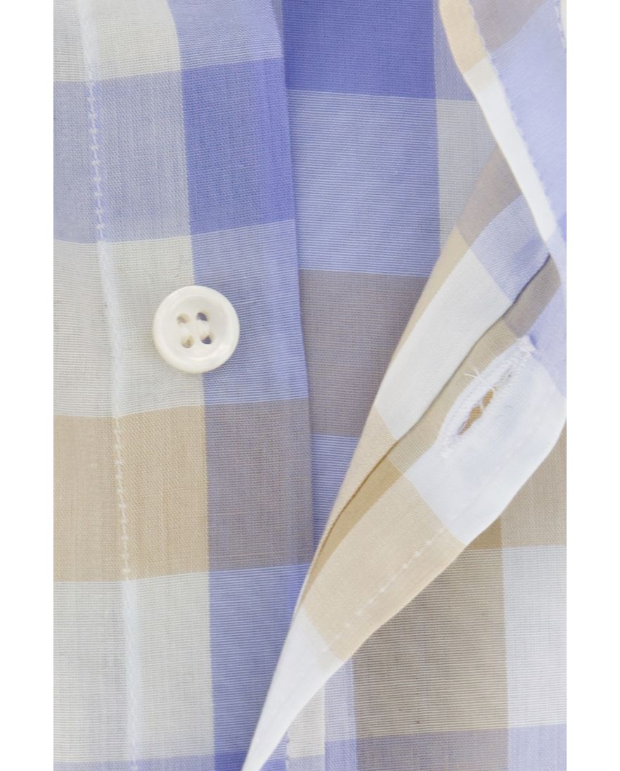 Paul & Shark overhemd korte mouw beige blauw geruit