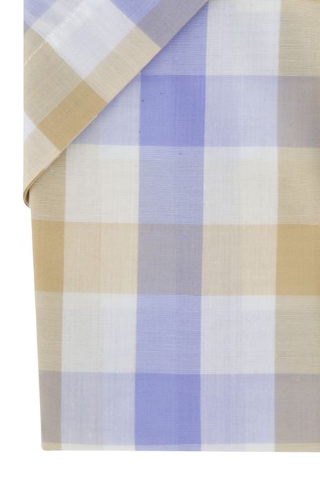 Paul & Shark overhemd korte mouw beige blauw geruit