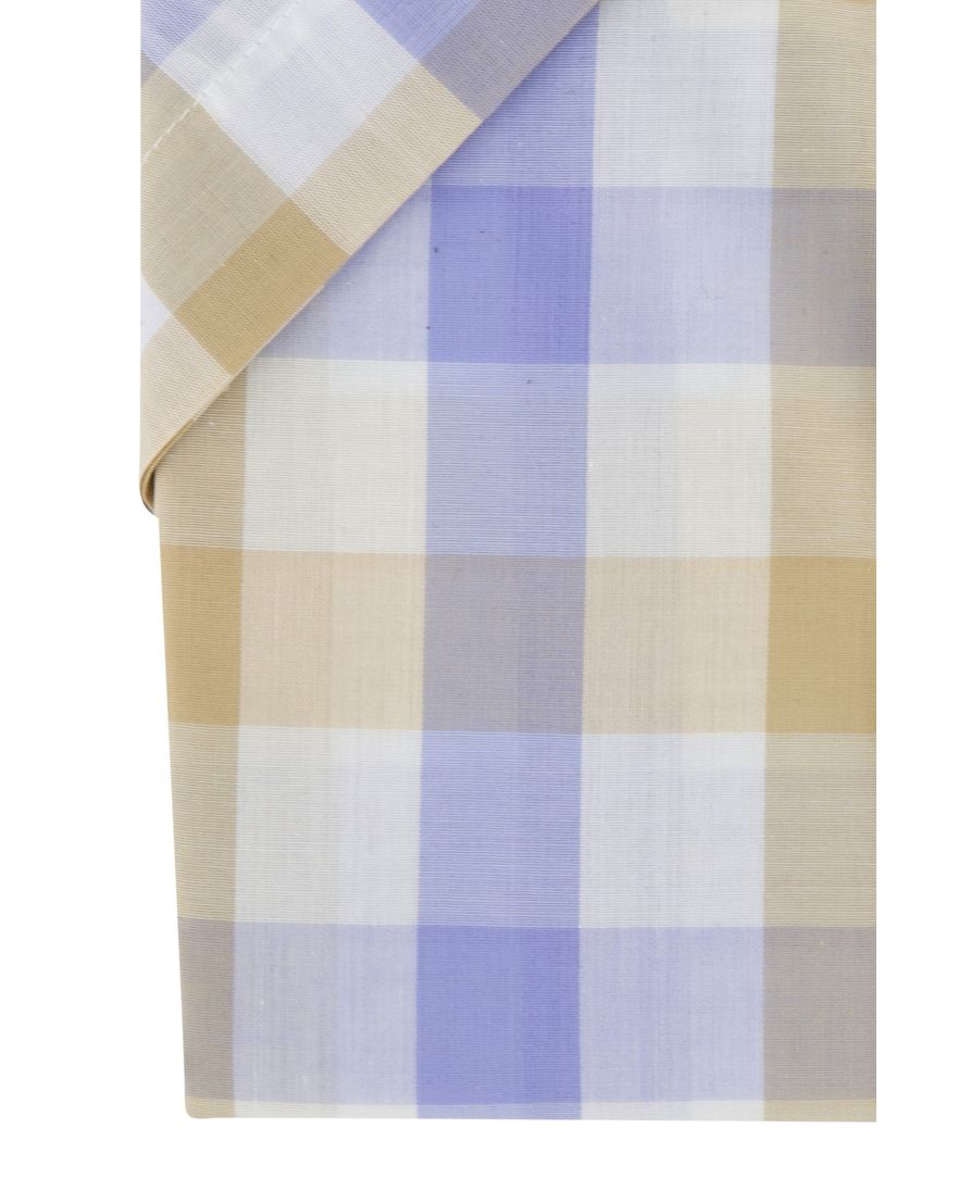 Paul & Shark overhemd korte mouw beige blauw geruit