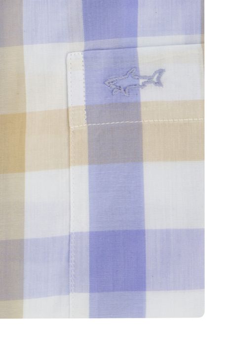 Paul & Shark overhemd korte mouw beige blauw geruit