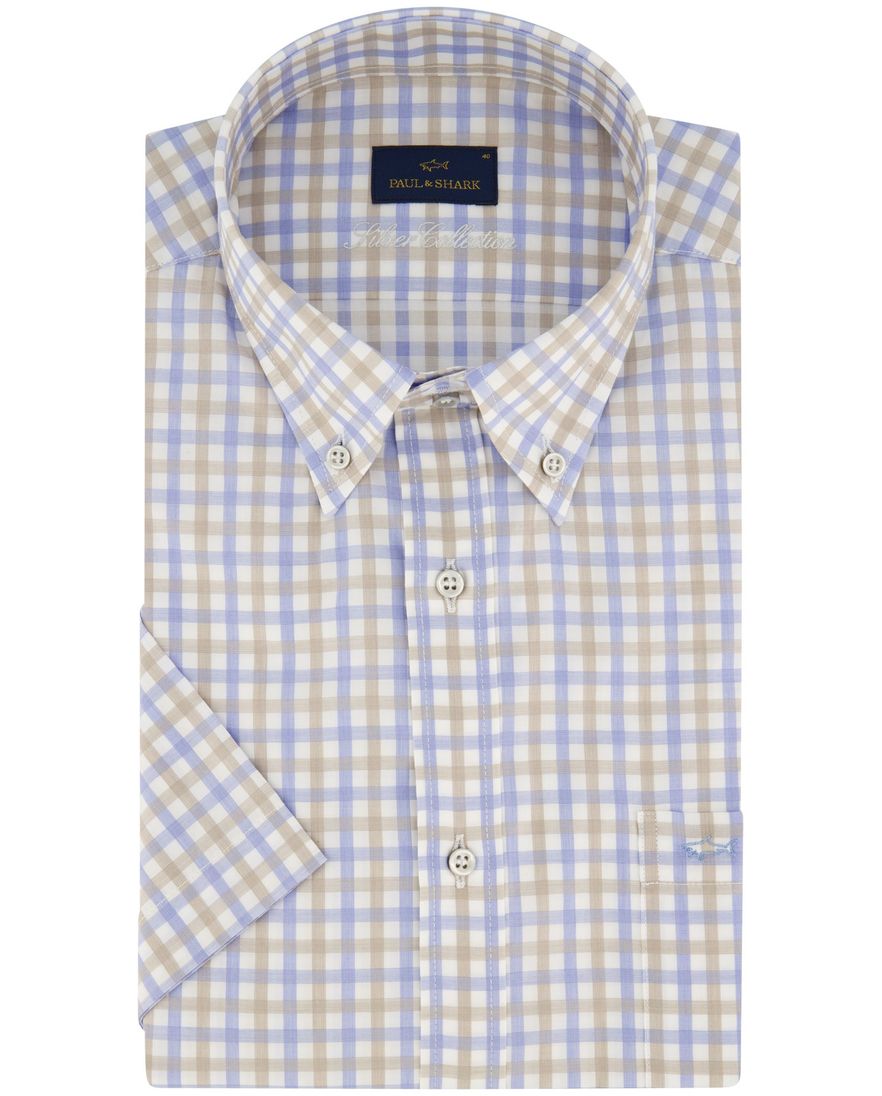 Paul & Shark blauw geruit overhemd wijde fit katoen