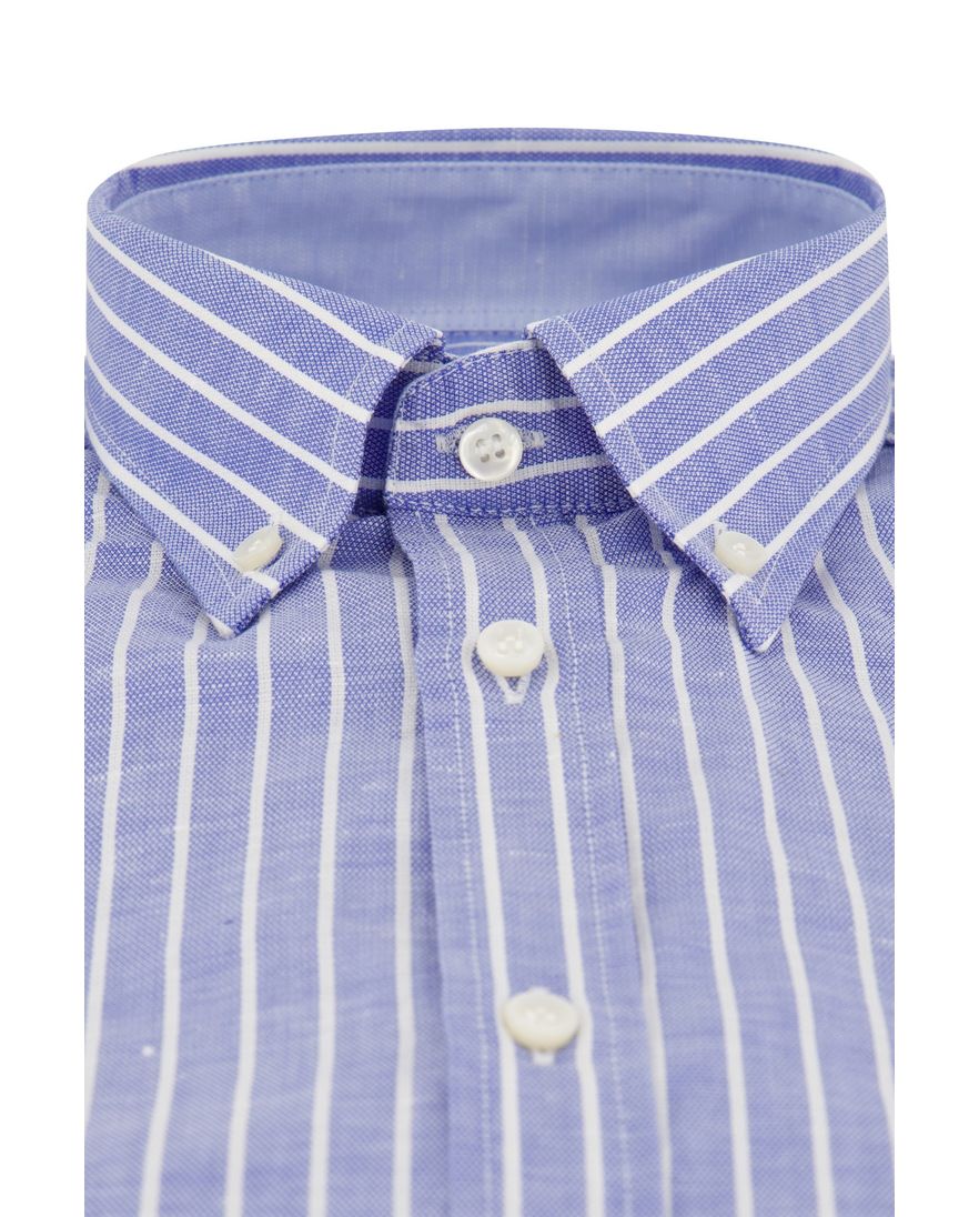 Paul & Shark overhemd blauw gestreept korte mouw borstzak katoen