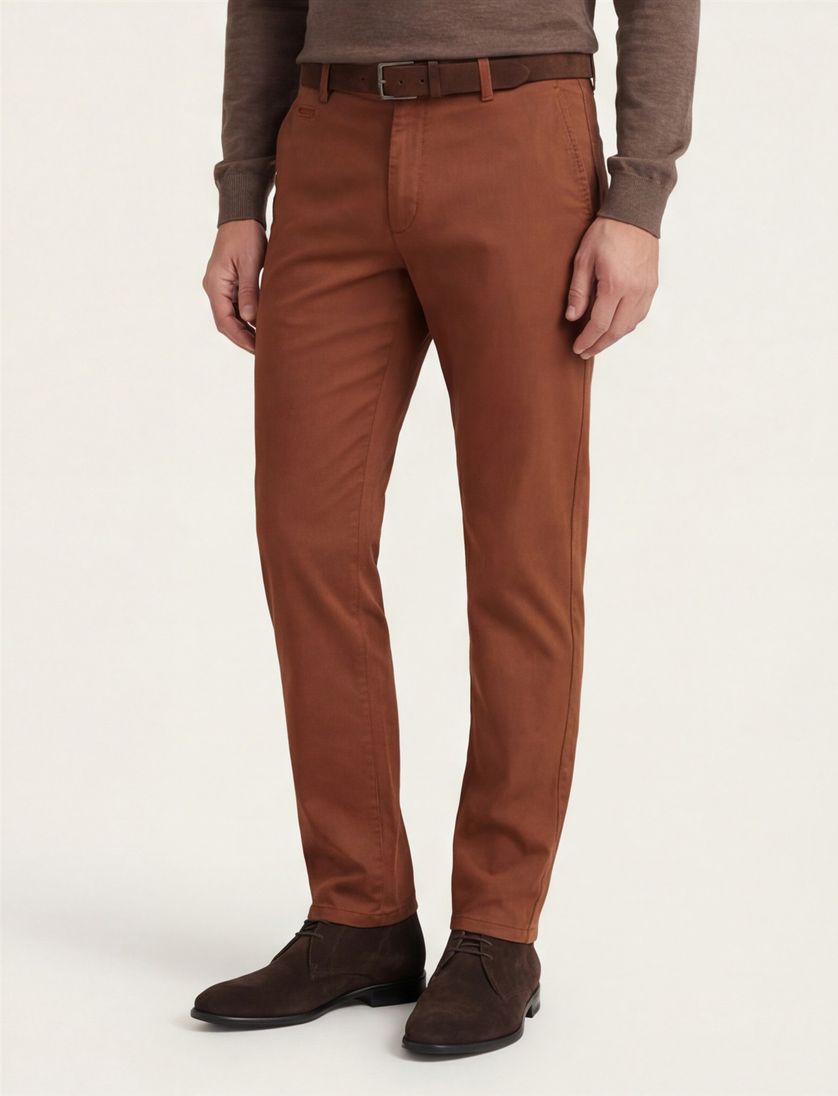 Meyer broek chino Rio bruin effen katoen
