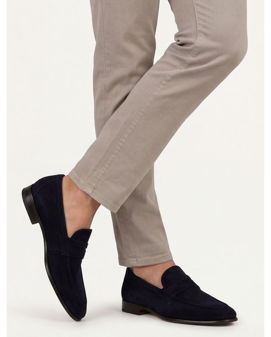 Donkerblauwe Magnanni loafers leer suede