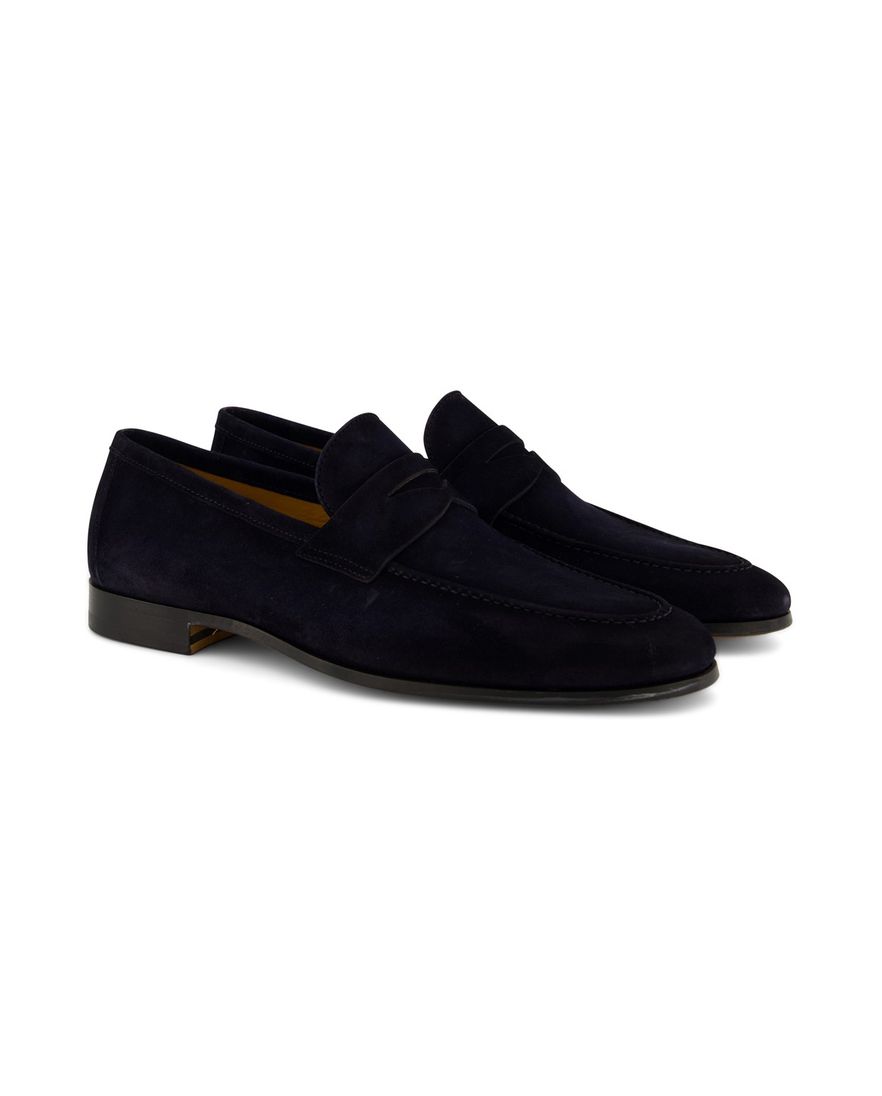 Donkerblauwe Magnanni loafers leer suede