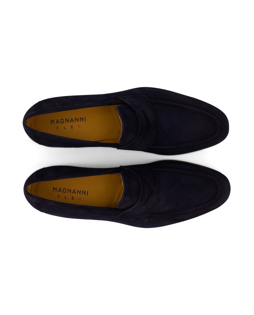 Donkerblauwe Magnanni loafers leer suede