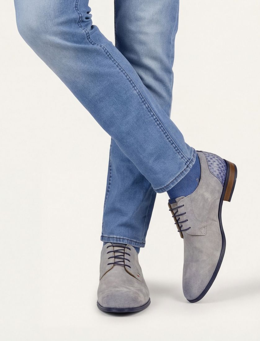 Giorgio veterschoenen grijs effen met donkerblauwe details leer