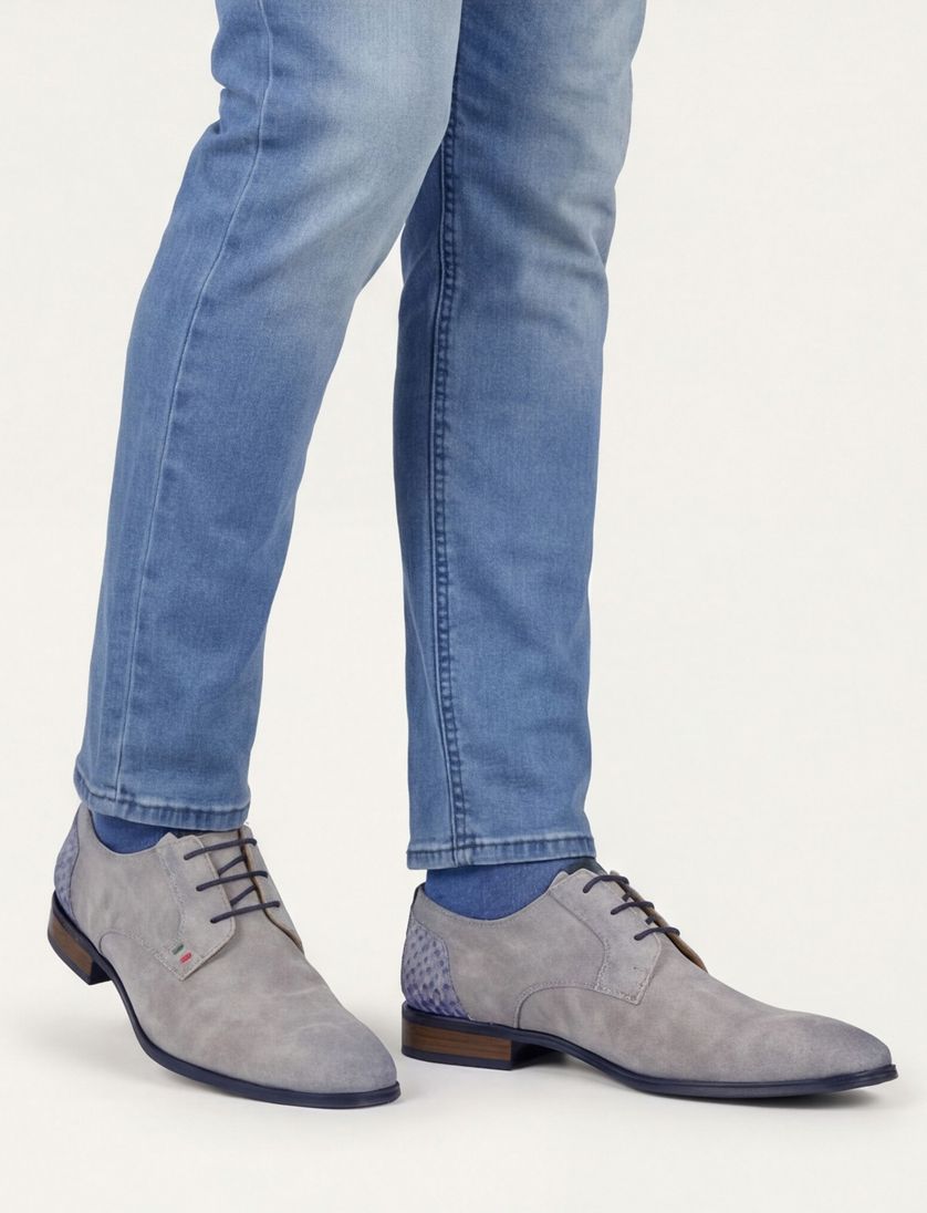 Giorgio veterschoenen grijs effen met donkerblauwe details leer