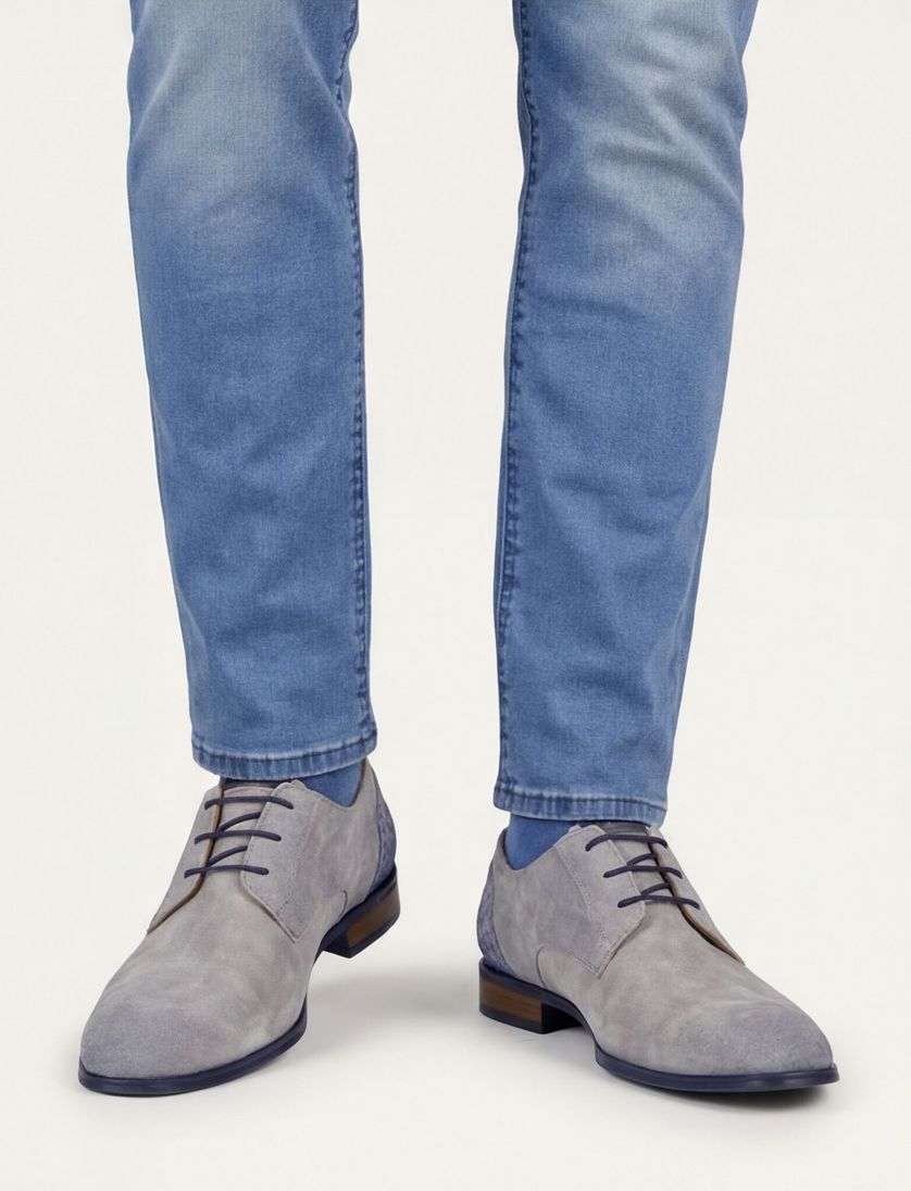 Giorgio veterschoenen grijs effen met donkerblauwe details leer