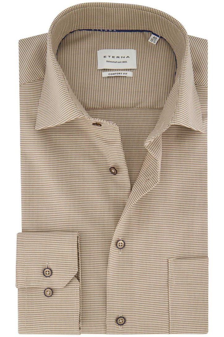 Eterna strijkvrij katoenen overhemd beige comfort fit