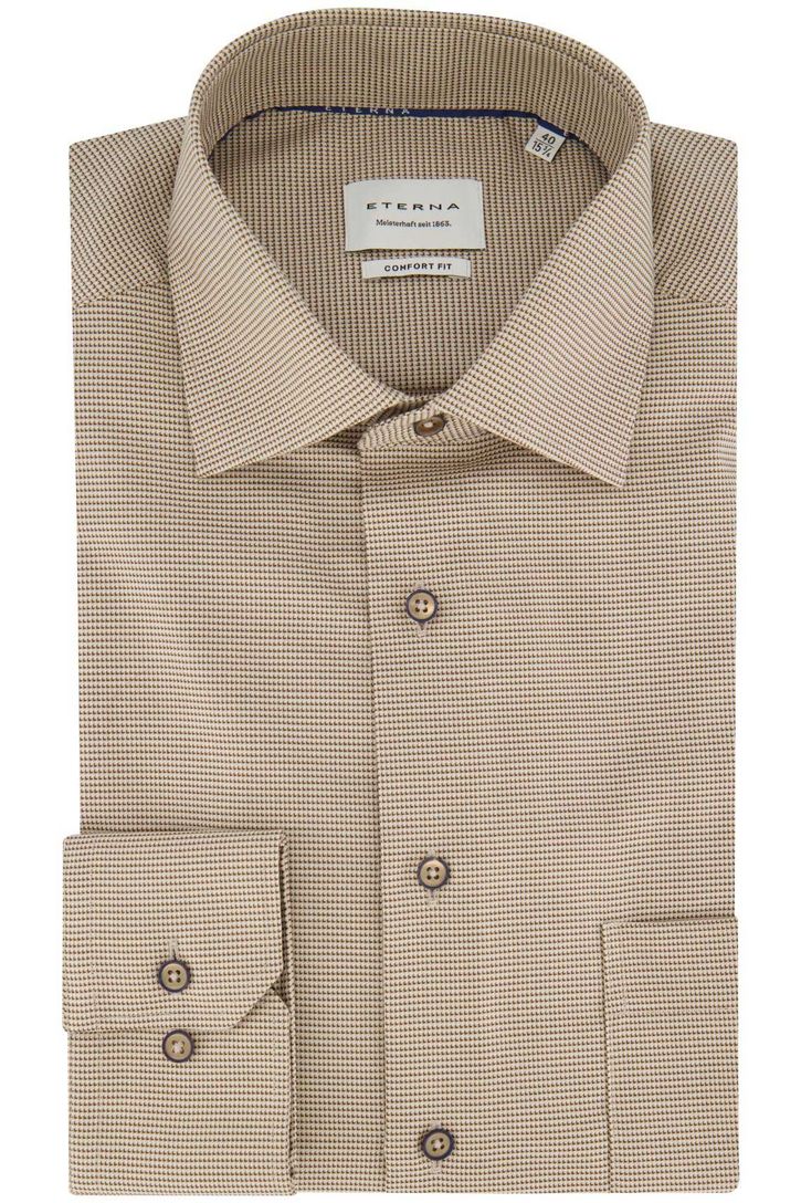 Eterna strijkvrij katoenen overhemd beige comfort fit
