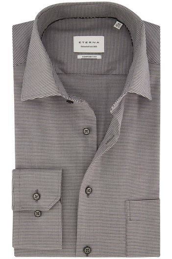 Eterna Eterna comfort fit overhemd borstzak zwart geruit katoen