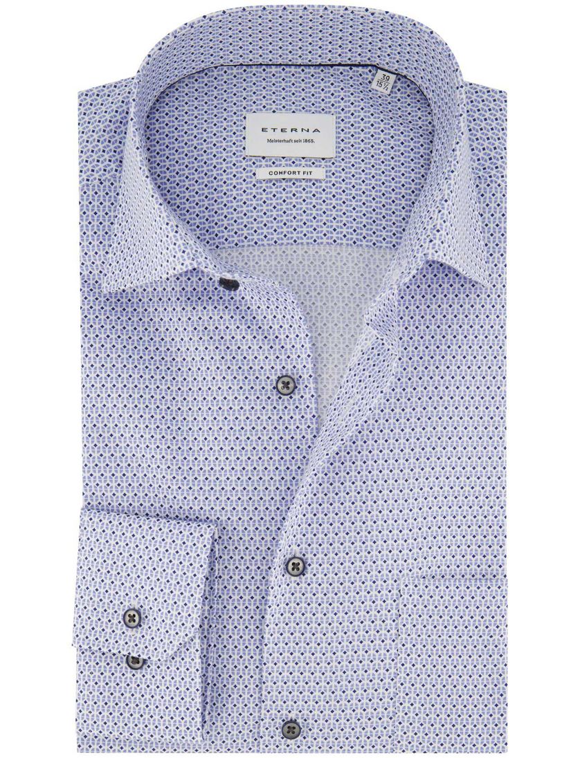 Geprinte Eterna overhemd lichtblauw comfort fit